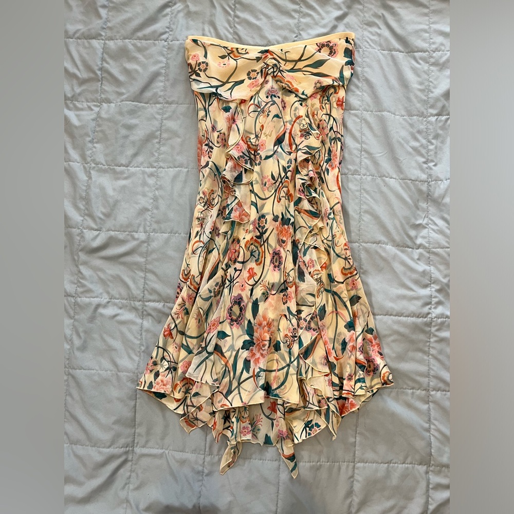 Diane Von Furstenberg Montespan Silk Strapless Dress Ruffle Cream Flora 6 XE - Picture 2 of 6